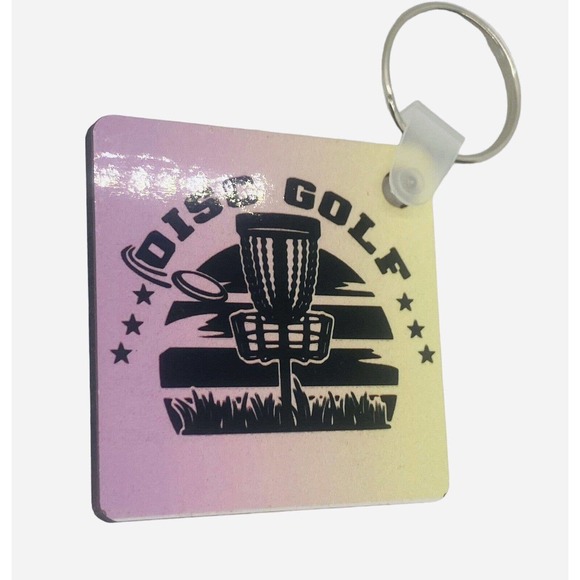 Disc Golf Keychain DISCGOLF SUNRISE Yellow Pink Gradient Custom Made Key Ring - Picture 5 of 6